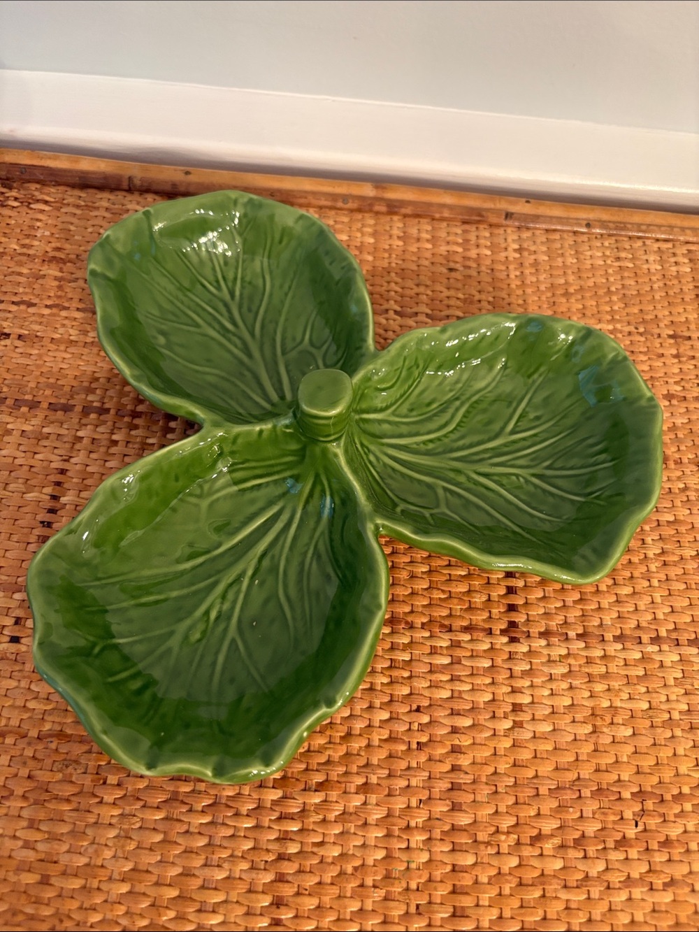Viva Green Brand Cabbage Ware Three-Section Serveware Platter
